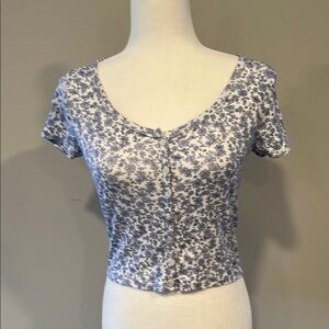 Floral Blue and White Women's Top